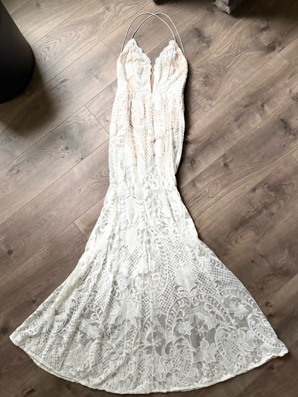 Luxxel Embroidered White & Beige Maxi Dress